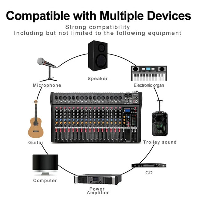NNEDSZ Hridz 16 Channels Audio Sound Mixer Mixing DJ Console USB with 48V Phantom Power